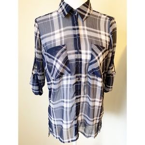 Band of Gypsies plaid and paisley tab sleeve shirt